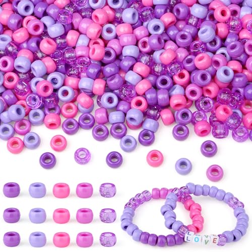 LAIDANLA Violette Pony-Perlen für Armbandherstellung, 6 x 9 mm, Haarperlen für Zöpfe, Kunststoffperlen für Bastelarbeiten, Halsketten, Schlüsselanhänger, 1000 Stück von LAIDANLA