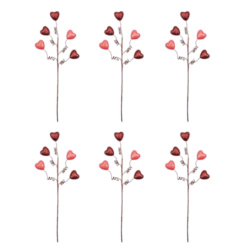 LAIOUSN 6 Stück Valentinstag Herz Stiel Picks Liebe Herz künstliche Pflanze für Hochzeiten oder andere Anlässe Liebe Ausdruck Zubehör von LAIOUSN