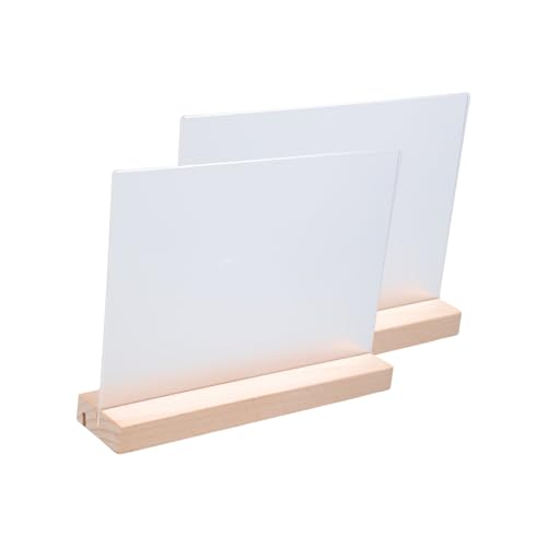 LAIOUSN Doppelseitiger Acryl-Halter mit Holzsockel, transparenter Acryl-Poster-Ständer für Restaurant, Bäckerei, Hotel, Empfang, doppelseitiger Tischständer, 2 Stück von LAIOUSN