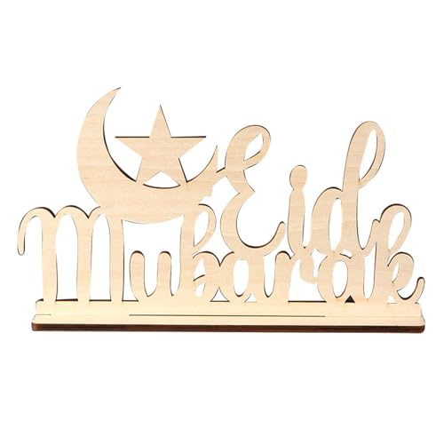 LAIOUSN Einzigartige Ramadans-Holzfigur, Eid-Stern, Mond, Tischschild für festliche Atmosphäre in Häusern, religiöse Umgebung, traditionelle muslimische Dekorationen von LAIOUSN