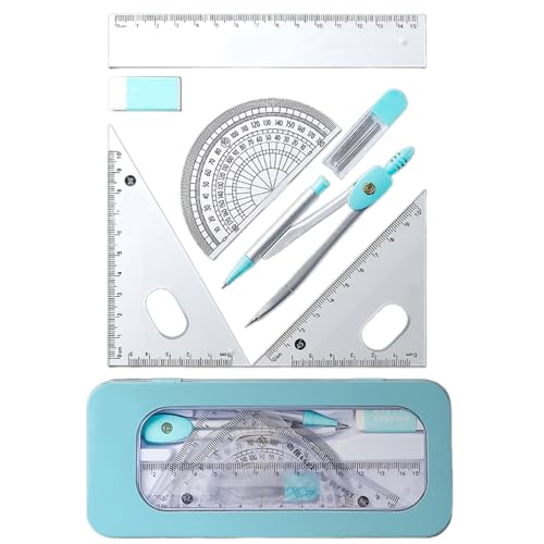 Mathematik-Set für Mathematik, Geometrie, Mathematik, Set mit Metallwerkzeug, quadratischer Radiergummi, Winkelmesser, Etui, Kunstbedarf, 7-teilig von LAIOUSN