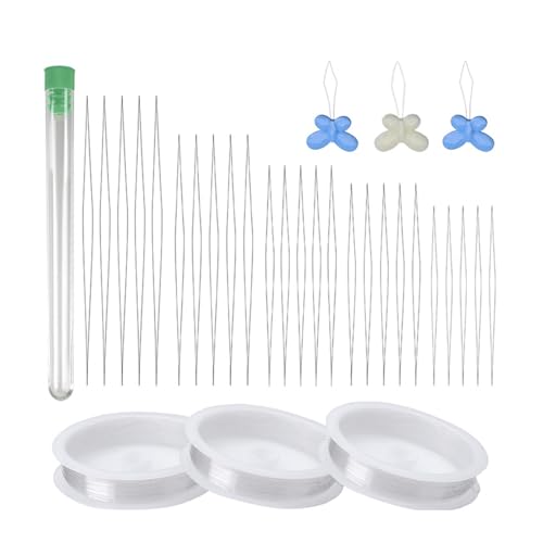 Perlennadel-Set mit langem geraden und großem Öhr, inkl. Nadel, Flascheneinfädler, Fingerhut, Pinzette, bunte Perlensortiment Perlennadel-Set mit langem geraden und großem Öhr, inkl. Nadel, Flascheneinfädler, Fingerhut, Pinzette, bunte Perlensortiment von LAIOUSN