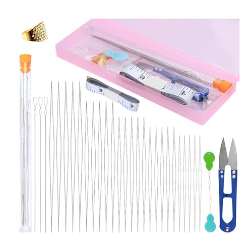 Perlennadel-Set mit langem geraden und großem Öhr, inkl. Nadel, Flascheneinfädler, Fingerhut, Pinzette, bunte Perlensortiment Perlennadel-Set mit langem geraden und großem Öhr, inkl. Nadel, Flascheneinfädler, Fingerhut, Pinzette, bunte Perlensortiment von LAIOUSN