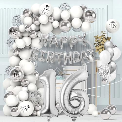 16 Geburtstag Deko, Geburtstagsdeko 16. Geburtstag Junge, Deko Silber 16. Geburtstag Junge Luftballons Geburtstag, Happy Birthday Girlande Ballon für Mann 16 Jahr Geburtstagdeko (16 Geburtstag Deko) von LAISLLA