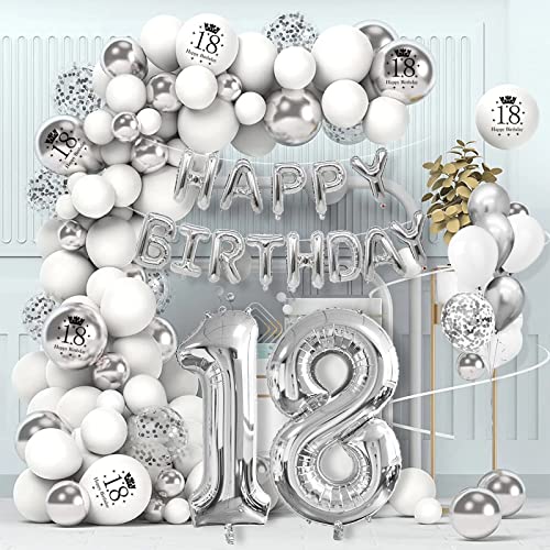 18 Geburtstag Deko, Geburtstagsdeko 18. Geburtstag Junge, Deko Silber 18. Geburtstag Junge Luftballons Geburtstag, Happy Birthday Girlande Ballon für Mann 18 Jahr Geburtstagdeko von LAISLLA