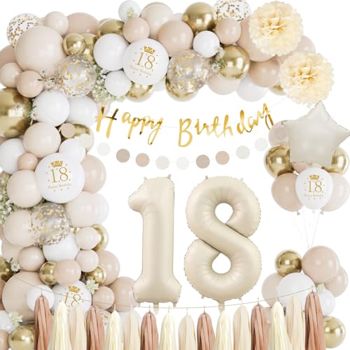 18 Geburtstag Deko, Geburtstagsdeko 18. Geburtstag Junge Mädchen, Deko 18 Geburtstag Beige Weiß luftballons 18. Jahre, Happy Birthday Banner Birthday Decorations von LAISLLA