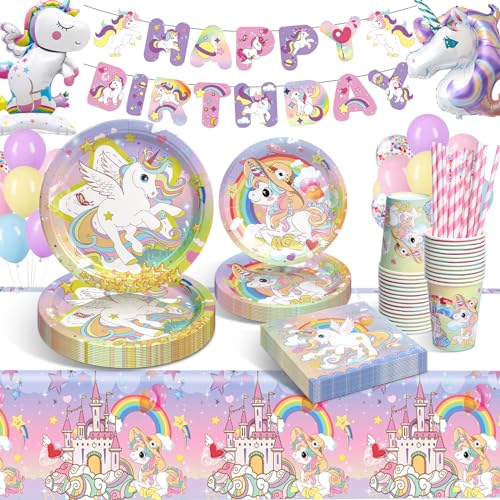 Einhorn Deko Kindergeburtstag, Einhorn Partygeschirr Set, Pappteller Kindergeburtstag mit Einhorn Luftballons Pappteller Tassen Servietten Tischdecke für Einhorn Geburtstagsdeko 16 Gäste Einhorn Deko Kindergeburtstag, Einhorn Partygeschirr Set, Pappteller Kindergeburtstag mit Einhorn Luftballons Pappteller Tassen Servietten Tischdecke für Einhorn Geburtstagsdeko 16 Gäste von LAISLLA