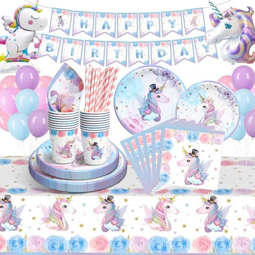 Einhorn Deko Kindergeburtstag, Einhorn Partygeschirr Set, Pappteller Kindergeburtstag mit Einhorn Luftballons Pappteller Tassen Servietten Tischdecke für Einhorn Party Deko16 Gäste Einhorn Deko Kindergeburtstag, Einhorn Partygeschirr Set, Pappteller Kindergeburtstag mit Einhorn Luftballons Pappteller Tassen Servietten Tischdecke für Einhorn Party Deko16 Gäste von LAISLLA