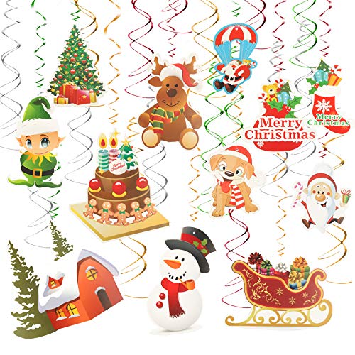 LAITER 33 Stück Weihnachten Hängende Wirbel Weihnachtsschmuck Weihnachtswirbe PVC Strudel Luftschlangen mit Schneemann Elch Weihnachtsmann Muster Weihnachtsdeko für Zuhause Supermarkt Weihnachtsparty von LAITER