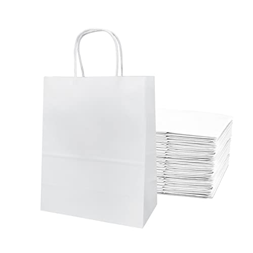 LAJ PAPER BAG co.® Papiertüten mit Henkel, Geschenktüten aus weißen Kraftpapier, 250stk (22 x 10 x 28cm) von LAJ PAPER BAG co.