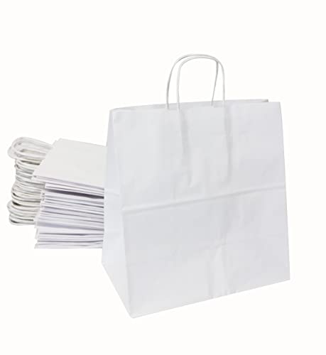LAJ PAPER BAG co.® Papiertüten mit Henkel, Geschenktüten aus weißen Kraftpapier, 250stk (28 x 16 x 28cm) von LAJ PAPER BAG co.