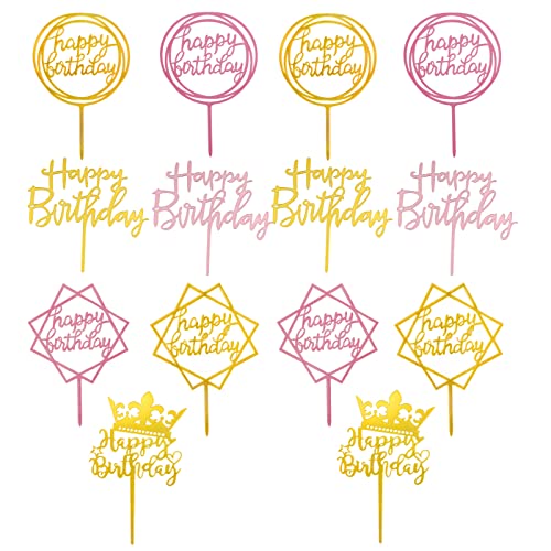 LAKSOL 14 Stück Topper Happy Birthday, Acryl Glitter Caketopper Cupcake Topper Kuchen Deko für Geburtstagspartys Dekoration Tortendeko Zubehör von LAKSOL