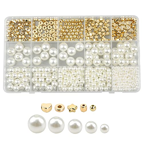 LAKSOL 520 Stück Perlen zum Auffädeln, Perlen für Armbänder Metallperlen Kunstperle Runde Schmuckperlen Auffädeln Erwachsene Weiße Lose Perlen für zum Basteln von LAKSOL
