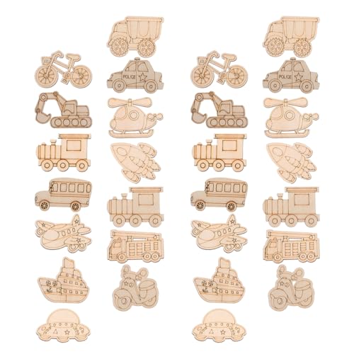 LALADEFIEE 100 Stück Unbehandelte Holzformen Mit Transportmotiven, Blanke Holzausschnitte Für Kinder, DIY-mal- Und Bastelprojekte Und Feiertagsdekorationen von LALADEFIEE
