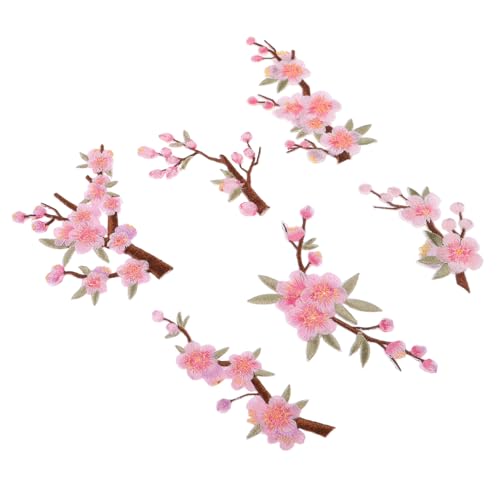 LALADEFIEE 6 Stück Teiliges Pflaumenblüten Stoffaufnäher mit Kleberückseite Bestickte Haftende Blumenapplikationen für Kleidung Jeans Hüte Taschen DIY Reparatur und Dekoration von LALADEFIEE