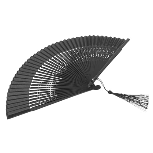 LALADEFIEE Faltbarer Handfächer mit Quaste Chinesischer Stil Leichter Fan für Tanz Party Dekoration Handlicher Tragbarer Klappfächer mit Schwarzem Satingewebe Kunstvoll und Praktisch von LALADEFIEE