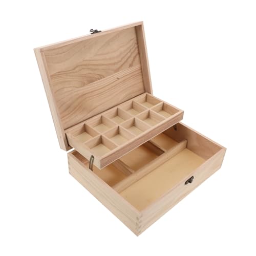 LALADEFIEE Unlackierte Schmuckschatulle aus Holz, Schmuckkästchen, Aufbewahrungsbox für Andenken, Schmuckkästchen mit Verschlussverschlüssen für Ringe, Ohrringe, Halsketten, Uhren, Armbänder von LALADEFIEE