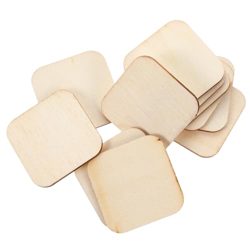 LALAFINA 100 Stück Unbehandelte Holzscheiben für DIY Bastelprojekte Quadratische Holzplatten für Dekoration und Kunsthandwerk für Personaliserung und Malerei für und Feierlichkeiten von LALAFINA