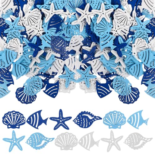 LALAFINA 100Stücke Hölzerne DIY Dekorationen Mediterrane Handwerkskunst mit Seesternen und Muscheln für Haus und Hängedekoration Farben Leicht und Praktisch von LALAFINA
