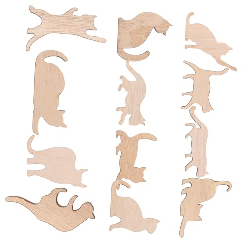 LALAFINA 12 Stück Teiliges Holz katzen dekorationen zum Bemalen Robuste DIY holzfiguren mit Glatter Oberfläche Vielseitige Bastel holzspäne für Kreative Katzen Deko und Handwerksprojekte von LALAFINA