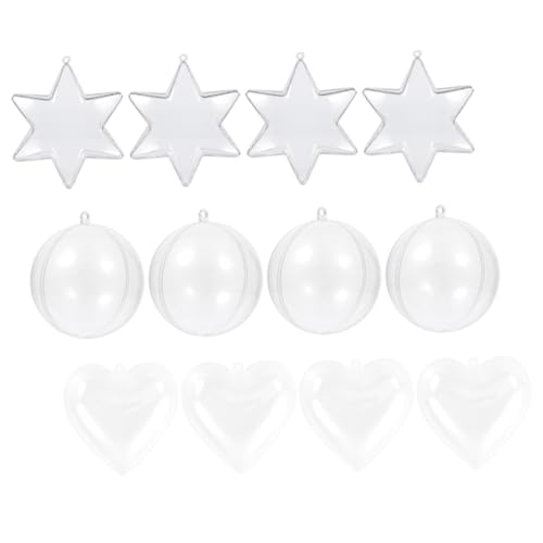 LALAFINA 15 Stück Teiliges Transparentes Weihnachtskugel Set Kunststoff Bruchsichere DIY Deko Kugeln Herz Kreis und Sternform zum Befüllen und Basteln für Weihnachten Partys und von LALAFINA