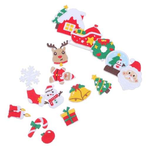 LALAFINA 16 Stück Weihnachts-aufnäher Zum Aufbügeln, Weihnachtsmann, Weihnachtsbäume, Kranz, Schneemann, Elch, Rentier, Zuckerstange, Bestickte Nähapplikation, Reparaturflicken Für von LALAFINA