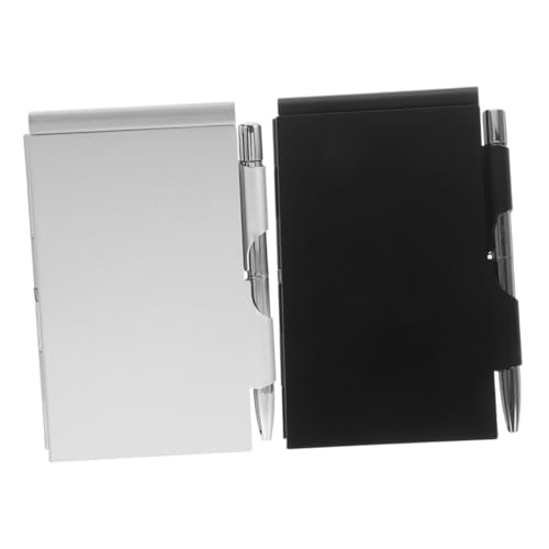 LALAFINA 2 Sätze Aluminium Notizbuch mit Stift Teiliges Pocket Notizbuch aus Aluminiumlegierung Abreißbare für Einfache Notizen für Büroangestellte und Studenten Schwarz Silber von LALAFINA