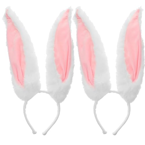 LALAFINA 2 Stück Hasenohren-Stirnbänder Für Damen Kaninchen Tierohren Stirnbänder Kostümzubehör Halloween Cosplay Haarbänder (Rosa) von LALAFINA
