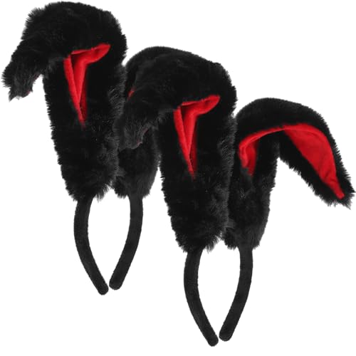 LALAFINA 2 Stück Hasenohren-Stirnbänder Für Damen Kaninchen-Tierohren Stirnbänder Kostümzubehör Halloween Cosplay Haarbänder (Rot) von LALAFINA