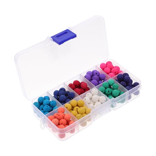 LALAFINA 200 Stück Bunte Vulkanstein Lose Perlen Diy Perlen für Schmuckprojekte Multifarbige Bastelperlen Aufbewahrungsbox für Armbänder und Mehr von LALAFINA