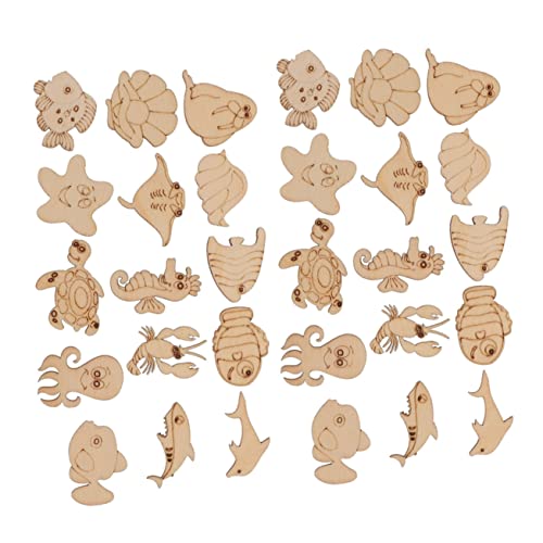 LALAFINA 200 Stück DIY Holzscheiben Meereslebewesen Unbehandelte Holzornamente für Bastelprojekte für Kindergeburtstagsfeiern und Hochzeiten von LALAFINA