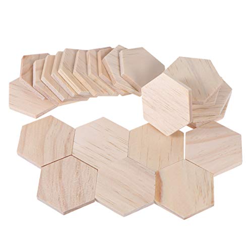 LALAFINA 25Stücke Holz Sechseck Scheiben Unbehandelte DIY Namensschilder für Hochzeiten und Partys Große Dekorative Holzscheiben für Bastelarbeiten und Heimdekoration von LALAFINA