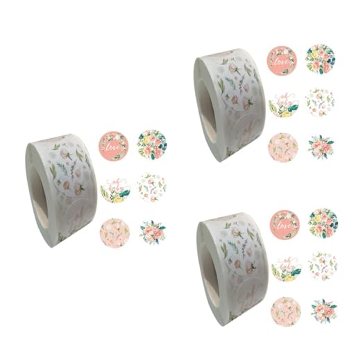 LALAFINA 3 Sätze Selbstklebende Blumenmuster Aufkleber Diy Dekorative Etiketten Für Verpackungen Und Bastelprojekte Rollenklebetiketten 500 Stück * 3 von LALAFINA