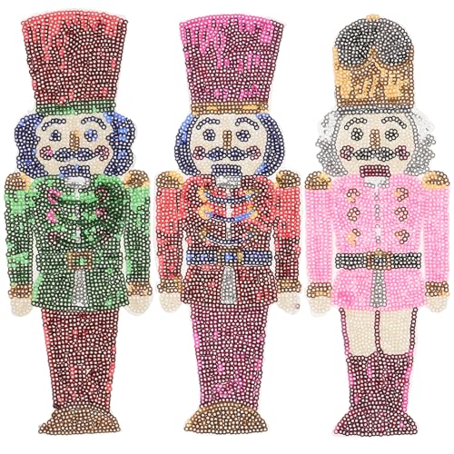 LALAFINA 3 Stück Patches mit Pailletten Nutcracker Soldier Hut Design Vielseitige Aufnäher zum Aufbügeln für Kleidung und Taschen zum Dekorieren und Reparieren von LALAFINA