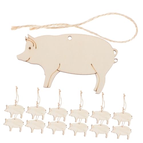 LALAFINA 30 Sets Blanke Holzausschnitte in Form Von Schweinen Zum Basteln, Unfertige Holzanhänger Mit Löchern Und Seilen Zum Aufhängen Für Diy-projekte, Weihnachtsdekorationen von LALAFINA