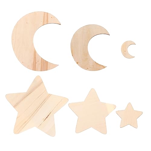 LALAFINA 36 Stück Unbehandelte Holzscheiben Stern und Mond für DIY Bastelprojekte zum Bemalen Verzieren Hochzeits und Festdekorationen Sterne Monde von LALAFINA