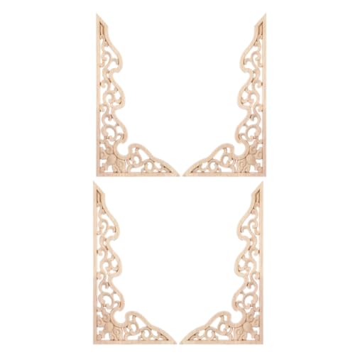 LALAFINA 4 Stück Unbemalte Holzapplikation Handgeschnitzte Holzornamente Möbel Eckverzierungen DIY Vintage Holzverzierung für Schrank Tür Wand Hintergrunddekoration von LALAFINA