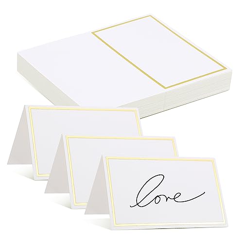 LALAFINA 40 Stück Tischkarten Blanko mit Goldener Folienprägung für Tischdekoration für Hochzeiten Feiern und Beschriftbare Namensschilder zur Sitzplatzzuweisung von LALAFINA