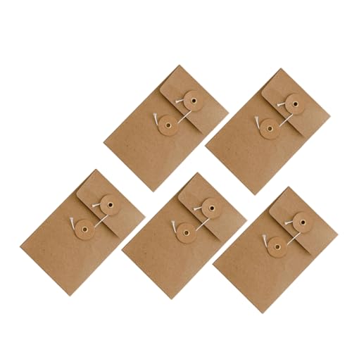 LALAFINA 5 Stück Handgefertigte Vintage-umschläge Aus Kraftpapier Mit Knopf Und Schnur. Vintage Braune Umschläge Für Bürodokumente, Grußkarten Und Einladungen von LALAFINA
