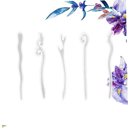 LALAFINA 5 Stück Teiliges Silikon Gießformen für Haarspangen DIY Flexible Langlebige Epoxidharz Formen in Verschiedenen Haarstab Designs Wiederverwendbar und Leicht zu Reinigen für von LALAFINA