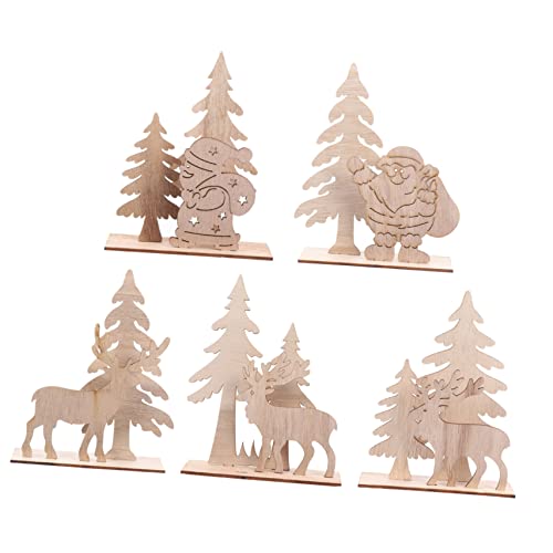 LALAFINA 5 Stück Teiliges Weihnachtsbaum Holz Dekoration Kreative Tischornamente für Festtage für DIY Weihnachtsdeko und Partys Verschiedene Designs von LALAFINA