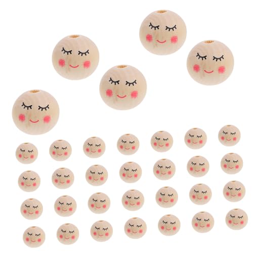 LALAFINA 50 Stück Lächelnde Holzperlen Natürliche Diy Bastelperlen für Schmuckherstellung und Kreative Projekte Lächelgesicht Holzperlen für Familienaktivitäten und von LALAFINA