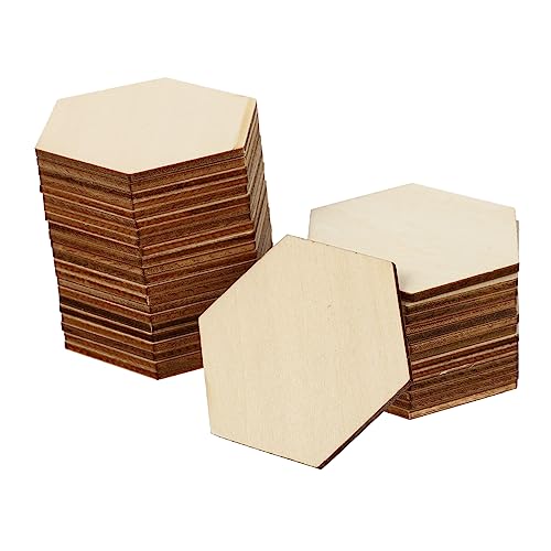 LALAFINA 50 Stück Sechseckige Holzstücke Packung Unlackierte Holzornamente für Diy Bastelprojekte Hochwertige Holzformen für Hochzeit Geburtstag und Weihnachten von LALAFINA