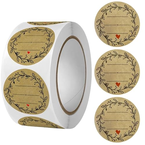 LALAFINA 500 StüCk Kraft Etiketten Aufkleber, 2.5cm Rund Geschenksticker, Etiketten Selbstklebend, Handmade Sticker Beschreibbar Deko FüR GläSer, GeschenktüTen, Flaschen von LALAFINA