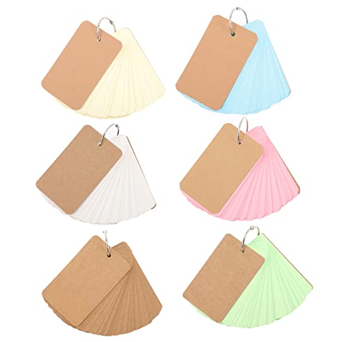 LALAFINA 6 Stück Blanko Karteikarten mit Ring Bunte Notizblöcke für Lernkarten Praktische Diy Memo Karten Rosa Hellblau Hellgrün Beige Weiß und Gelb von LALAFINA