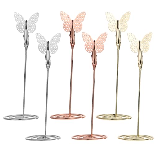LALAFINA 6 Stück Teiliges Dekorative Kartenhalter Schmetterlingsform Stabiler Memo und Bilderständer in Gold Roségold für Hochzeitstisch Deko Büro und Partyveranstaltungen von LALAFINA