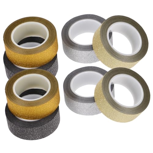 LALAFINA 8 Rollen Glitzer Washi Tape Silber Gold Schwarz Orange pro Rolle Dekoratives Klebeband für Scrapbooking Diy Projekte und Journaling von LALAFINA