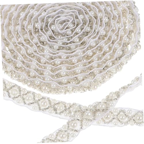 LALAFINA DIY Perlenfransen Spitzenband für Dekoration Handgefertigte Perlenspitze mit Rhinestone Applikation Große Perlen Yards für Kleidung und Accessoires LALAFINA DIY Perlenfransen Spitzenband für Dekoration Handgefertigte Perlenspitze mit Rhinestone Applikation Große Perlen Yards für Kleidung und Accessoires von LALAFINA