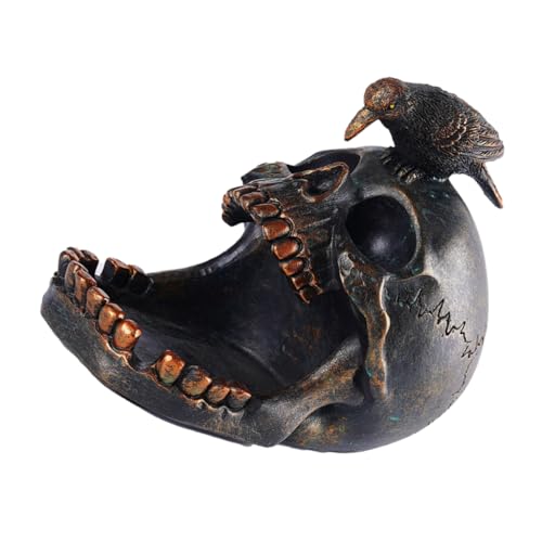LALAFINA Halloween Schädel Statue mit Krähen Figurine Deko für Schmuck Vintage Ringablage Gothic Resin Tischdekoration für Halloween Partys von LALAFINA