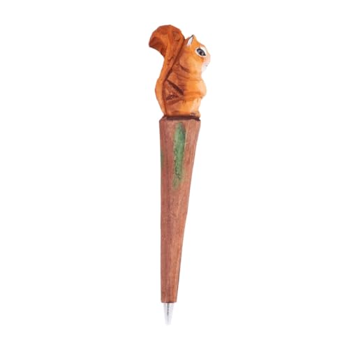 LALAFINA Handgemachter Holz Kugelschreiber mit Tiermotiv Kreative Holzschnitzerei Eichhörnchen Gelstift Nachfüllbar für Schule für und Besondere Anlässe von LALAFINA